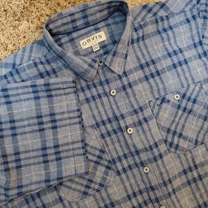 Orvis Classic Collection Plaid Button Down Blue Shirt Short Sleeve Size XXL‎